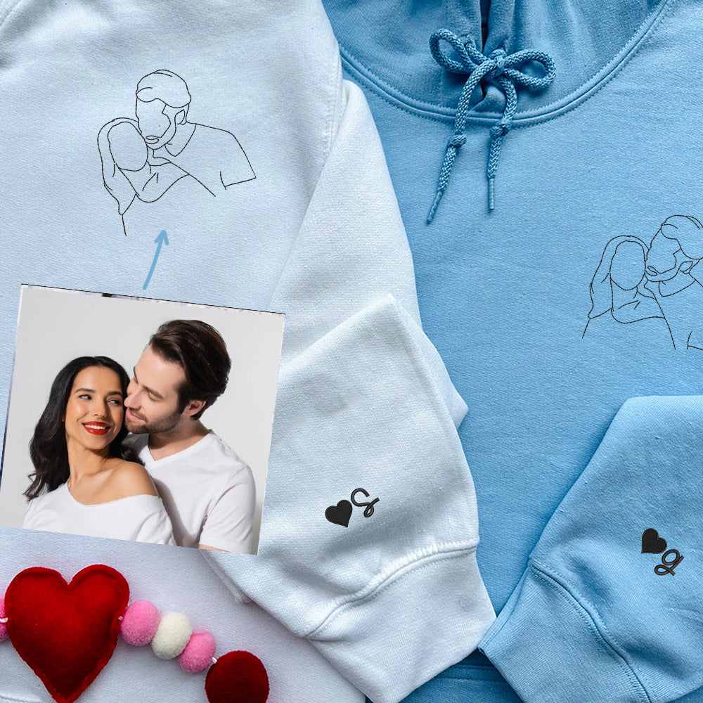 Personalized Wedding Portrait Hoodie - Custom Embroidered Couple Gift