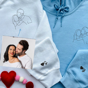 Personalized Wedding Portrait Hoodie - Custom Embroidered Couple Gift