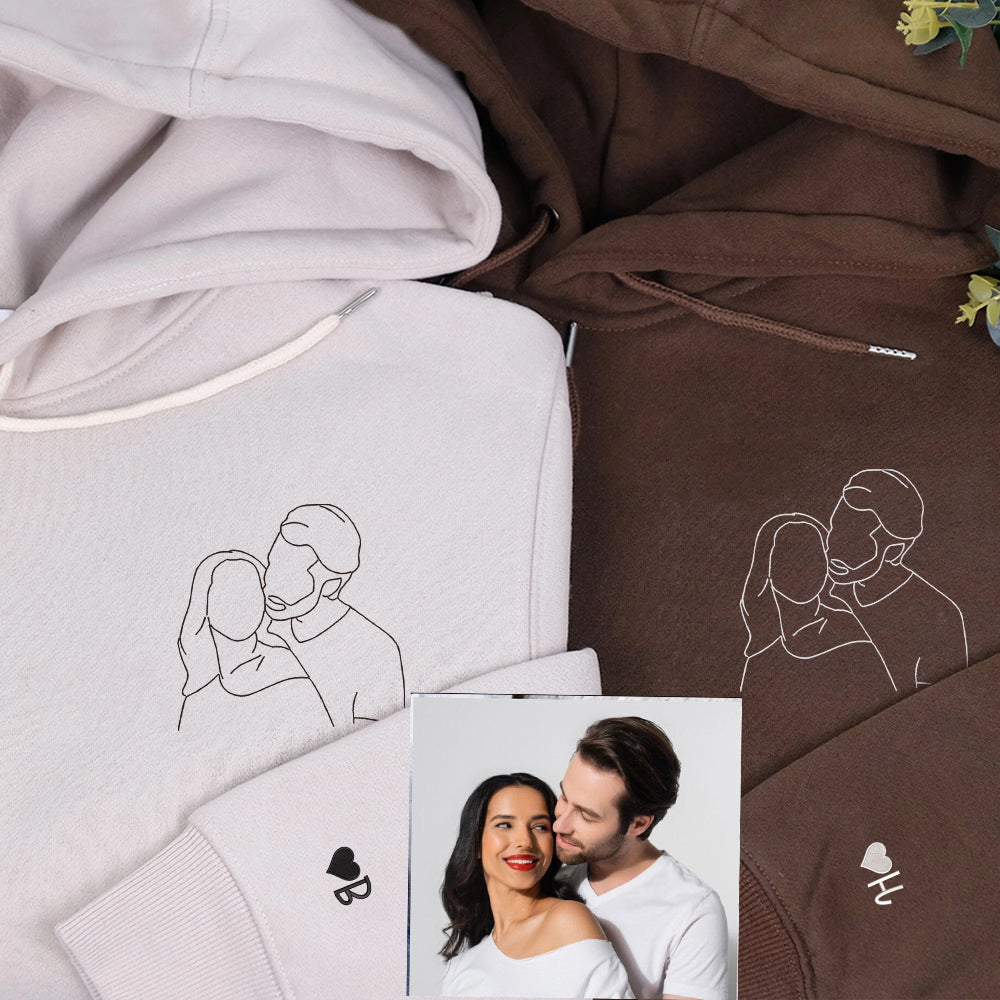 Personalized Wedding Portrait Hoodie - Custom Embroidered Couple Gift