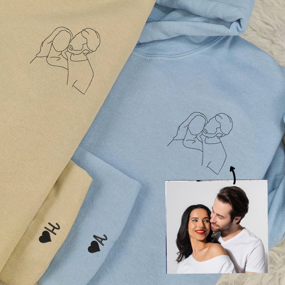 Custom Embroidered Couple Wedding Portrait Sweatshirt - Personalized Gift