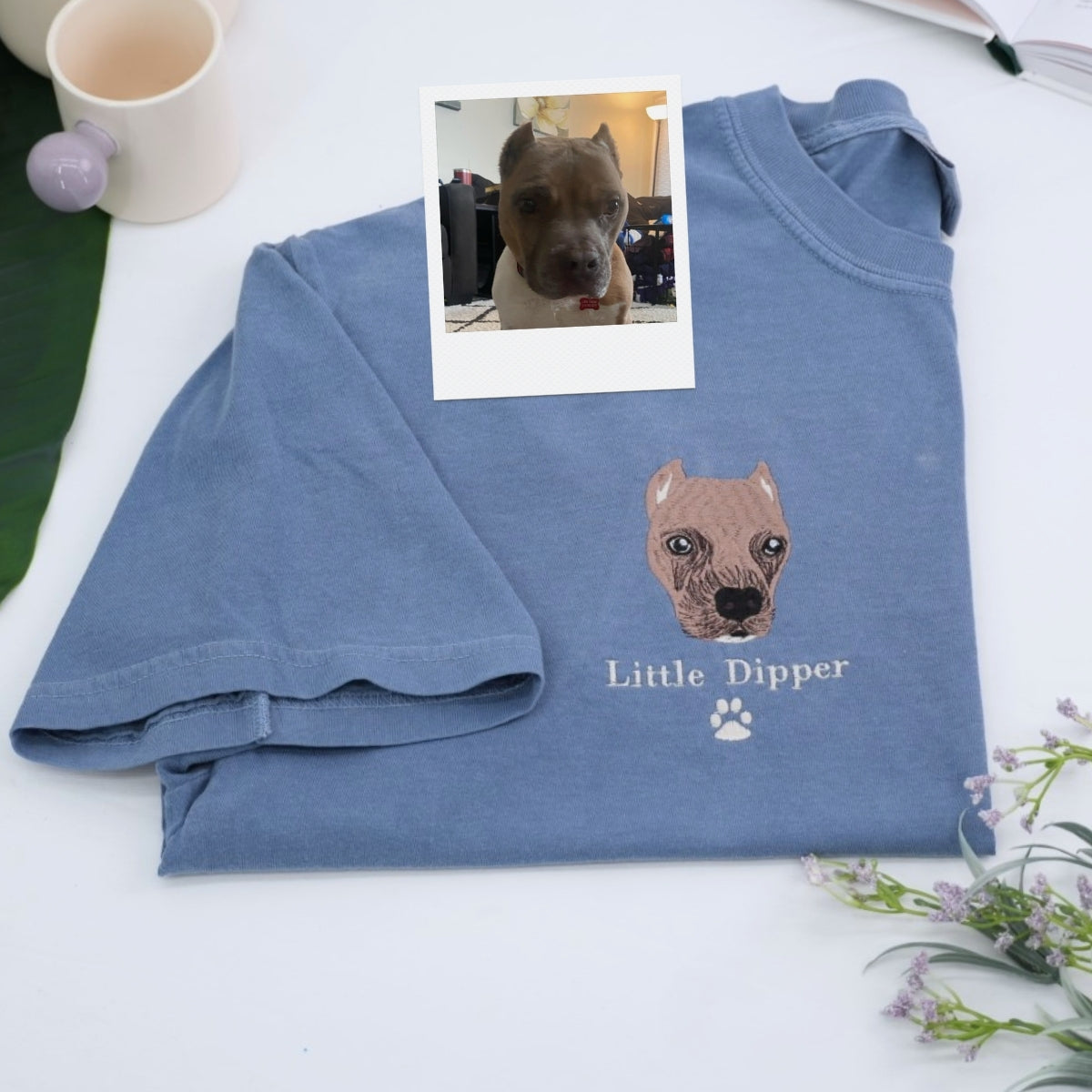 Custom Embroidered Dog Face Tee - Personalized Pet Memorial Shirt