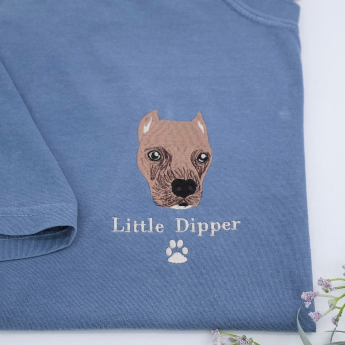 Custom Embroidered Dog Face Tee - Personalized Pet Memorial Shirt