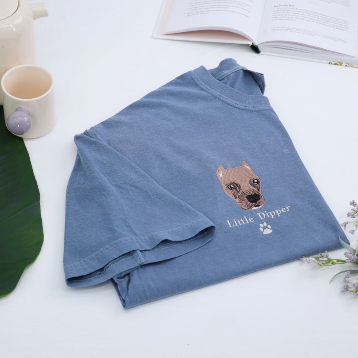 Custom Embroidered Dog Face Tee - Personalized Pet Memorial Shirt