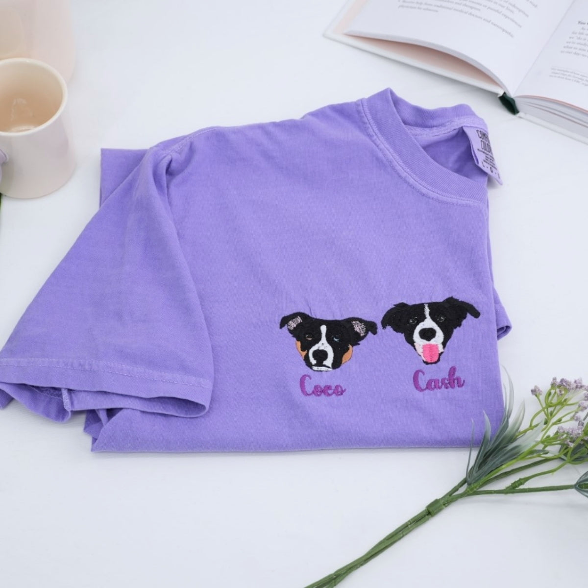 Custom Embroidered Dog Face Tee - Personalized Pet Memorial Shirt