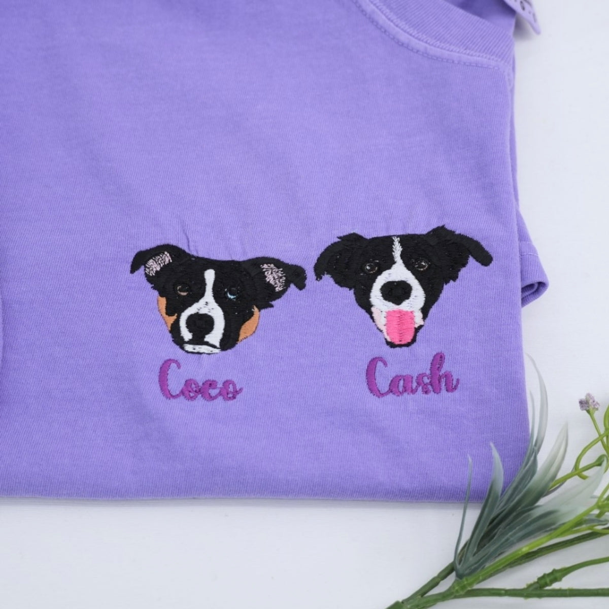 Custom Embroidered Dog Face Tee - Personalized Pet Memorial Shirt