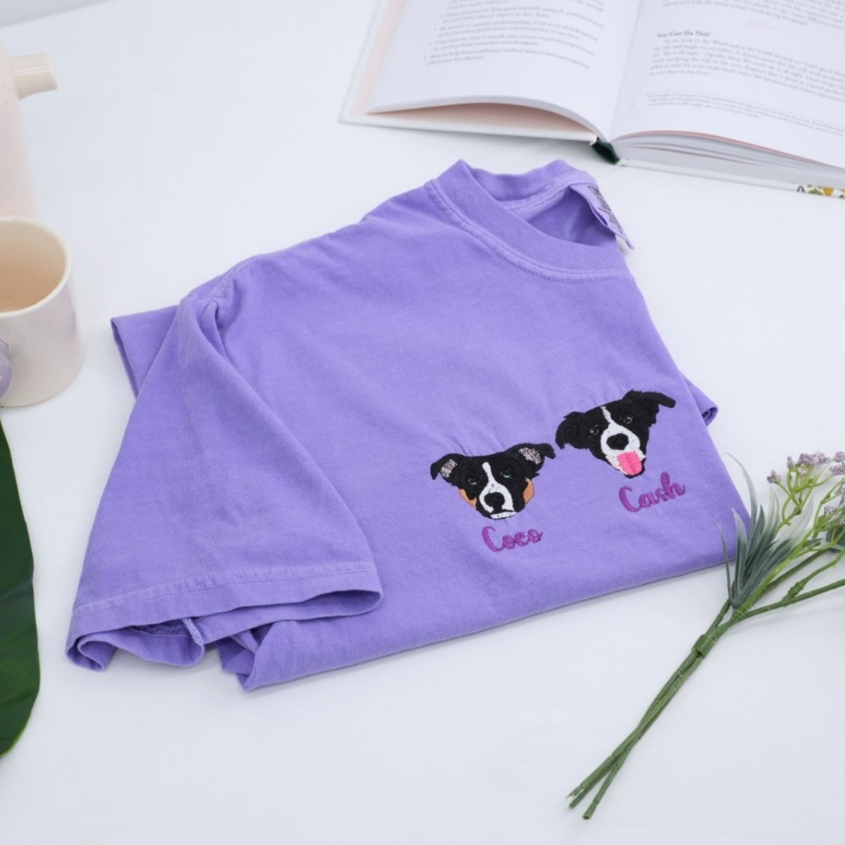 Custom Embroidered Dog Face Tee - Personalized Pet Memorial Shirt