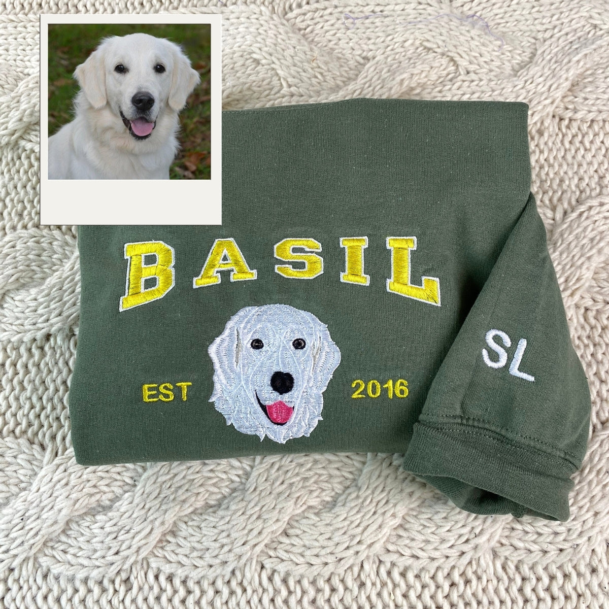 Personalized Dog Portrait Hoodie - Custom Embroidered Varsity Pet Parent
