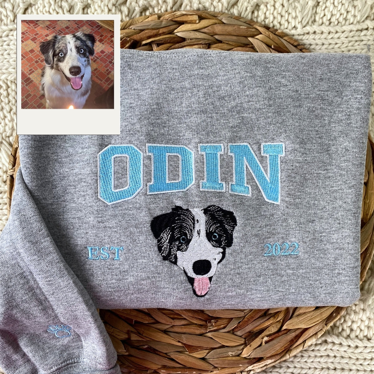 Personalized Dog Portrait Hoodie - Custom Embroidered Varsity Pet Parent