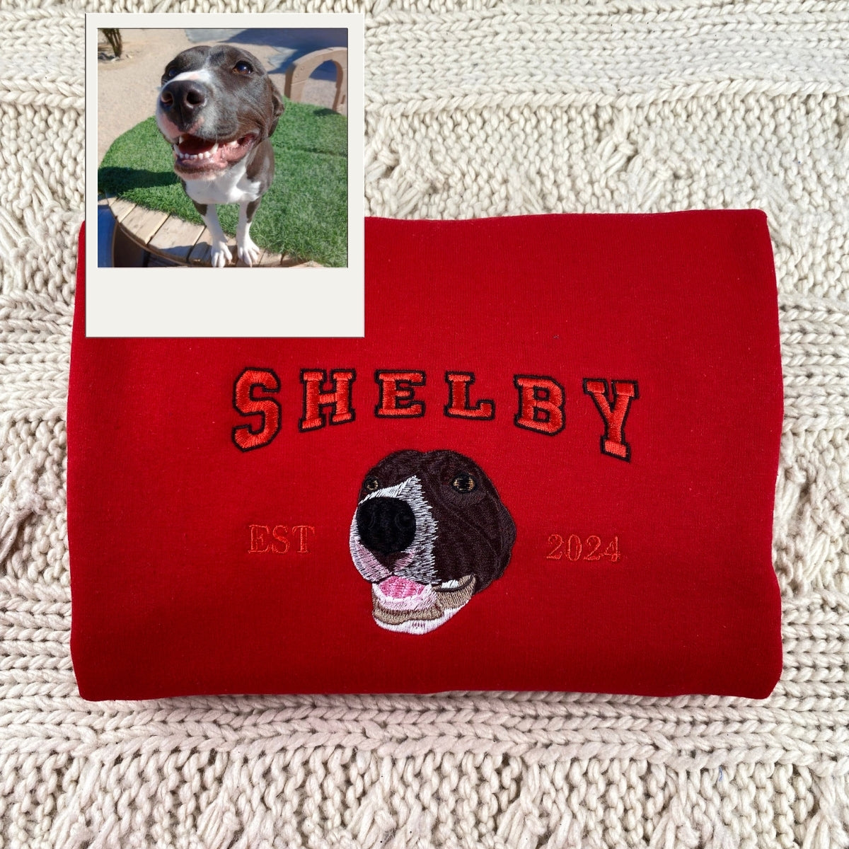 Personalized Dog Portrait Hoodie - Custom Embroidered Varsity Pet Parent