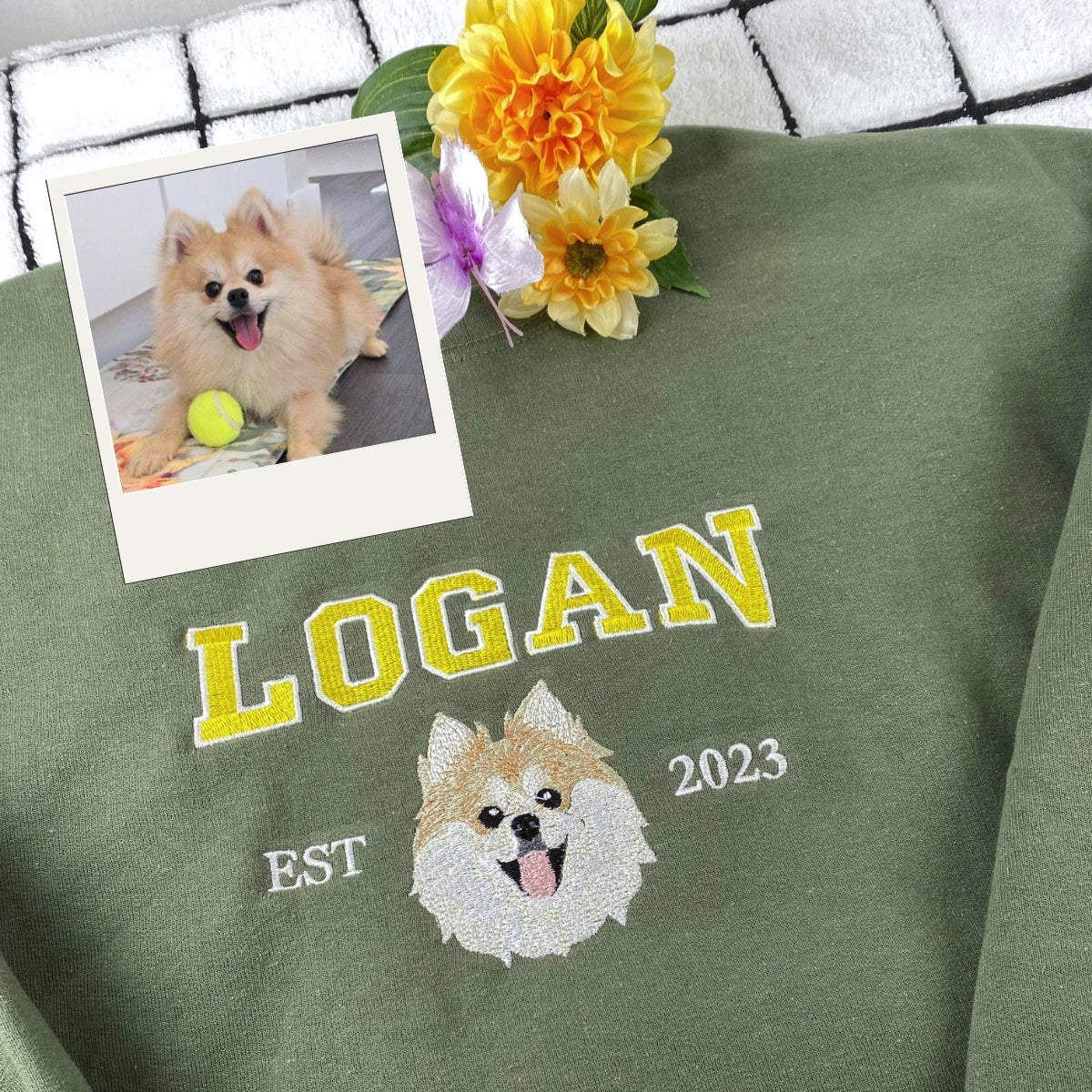 Personalized Dog Portrait Hoodie - Custom Embroidered Varsity Pet Parent