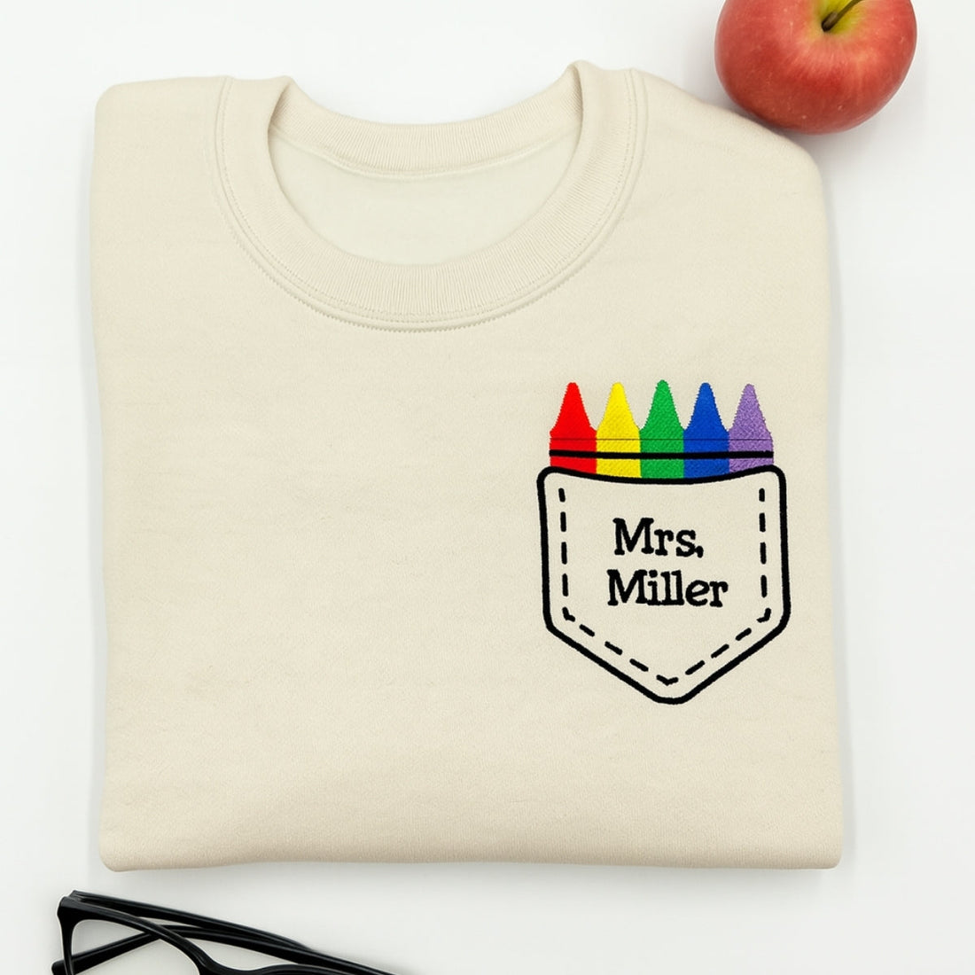 Personalized Crayon Pocket Hoodie - Embroidered Back to School Teacher