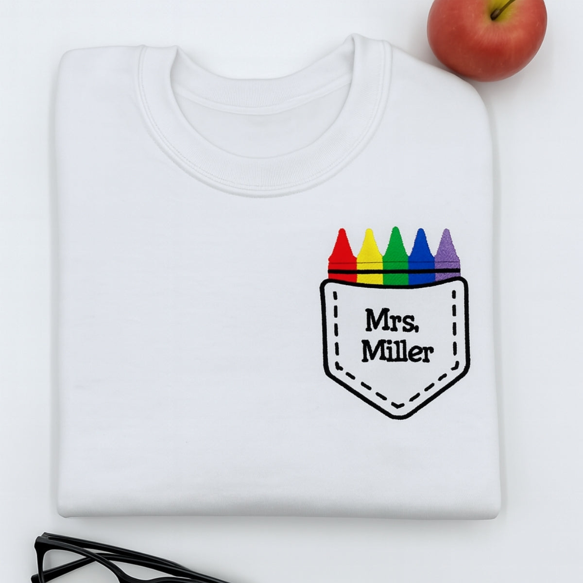 Custom Embroidered Crayon Pocket Sweatshirt - Personalized Teacher Gift